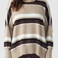 Harper Stripe Sweater Taupe | Chocolate