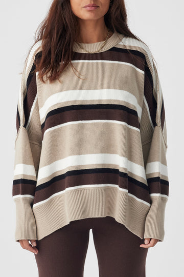 Harper Stripe Sweater Taupe | Chocolate