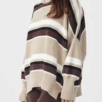 Harper Stripe Sweater Taupe | Chocolate