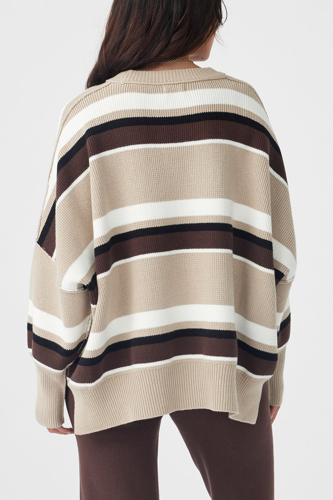 Harper Stripe Sweater Taupe | Chocolate