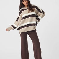 Harper Stripe Sweater Taupe | Chocolate