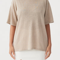 Hugo Linen Knit T-Shirt Taupe