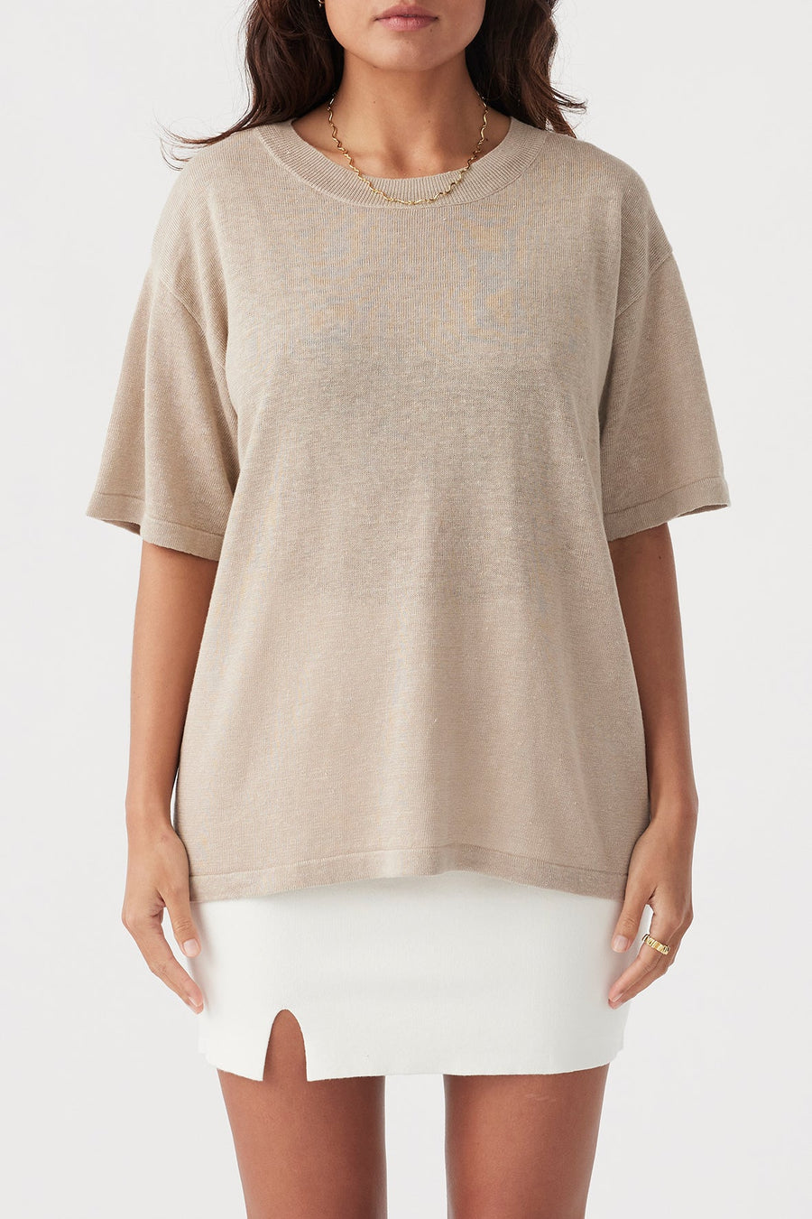 Hugo Linen Knit T-Shirt Taupe