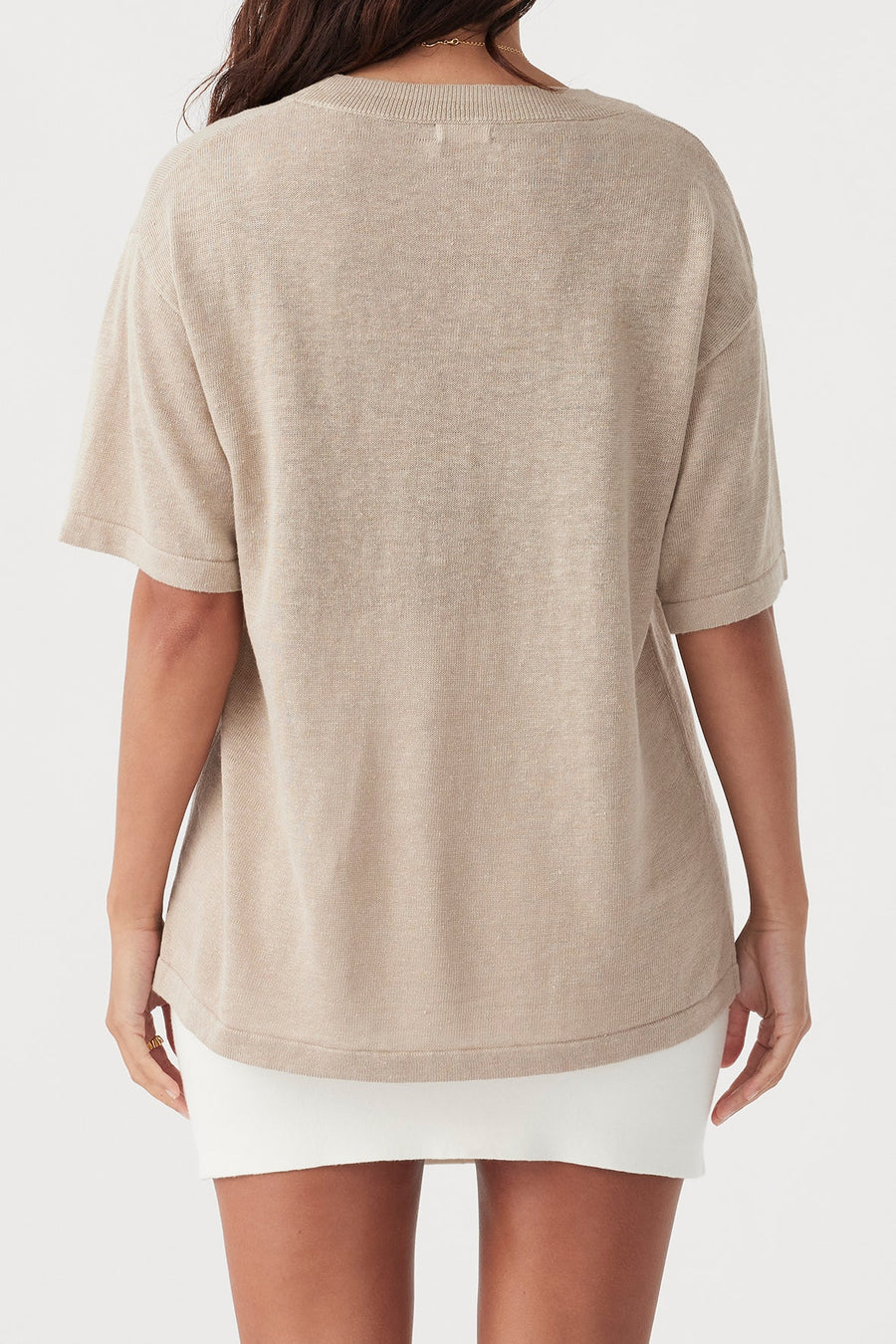 Hugo Linen Knit T-Shirt Taupe