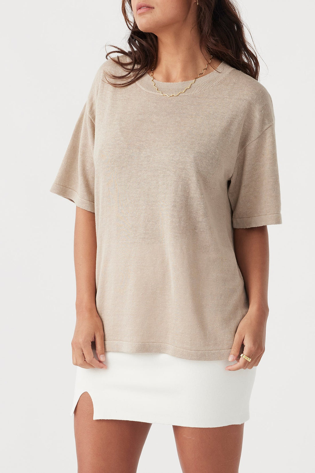 Hugo Linen Knit T-Shirt Taupe