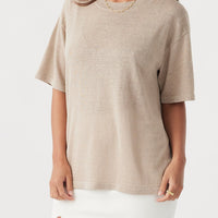 Hugo Linen Knit T-Shirt Taupe