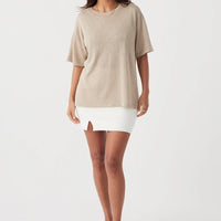 Hugo Linen Knit T-Shirt Taupe