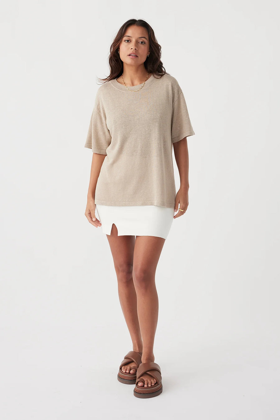 Hugo Linen Knit T-Shirt Taupe