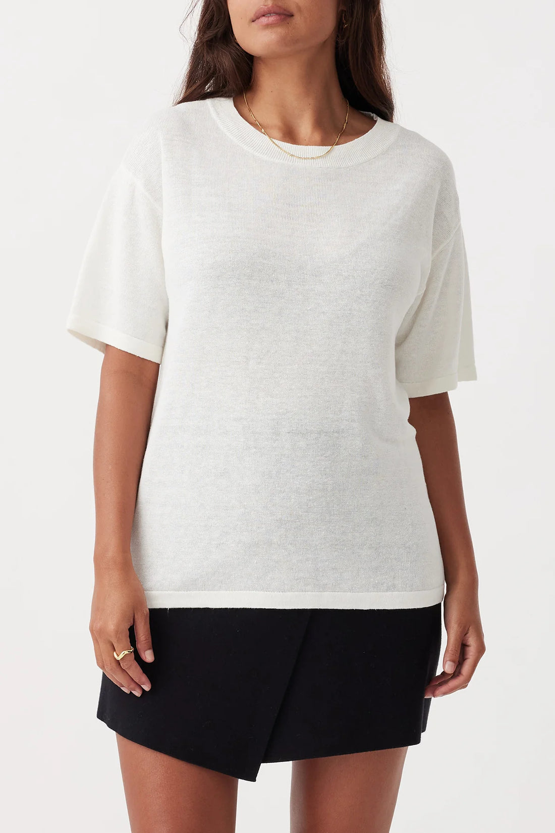 Hugo Linen Knit T-Shirt Cream