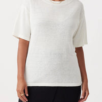 Hugo Linen Knit T-Shirt Cream