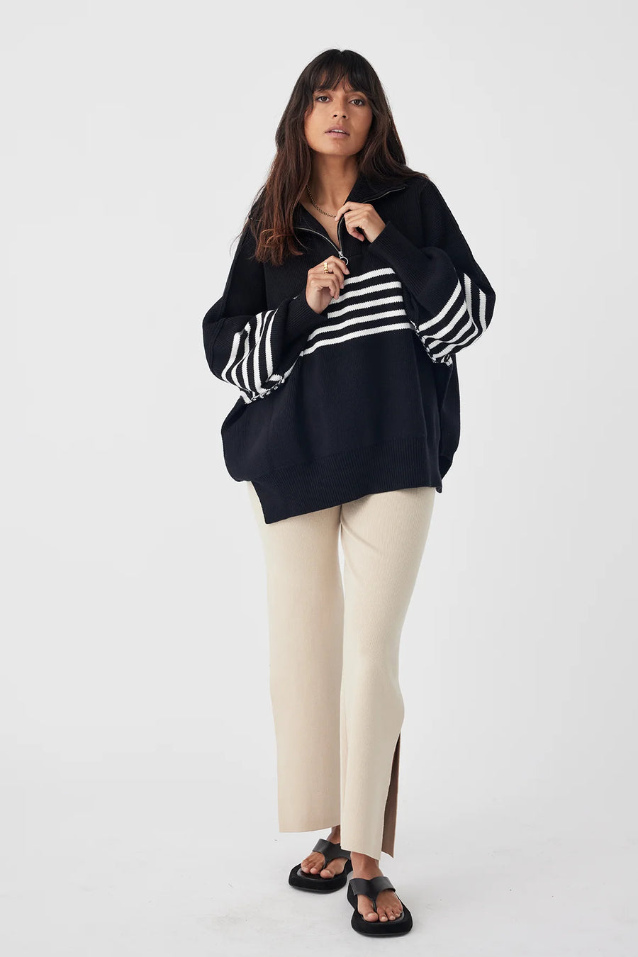 London Zip Stripe Black | Cream