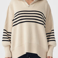 London Zip Sweater Stripe Sand | Black