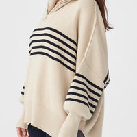 London Zip Sweater Stripe Sand | Black