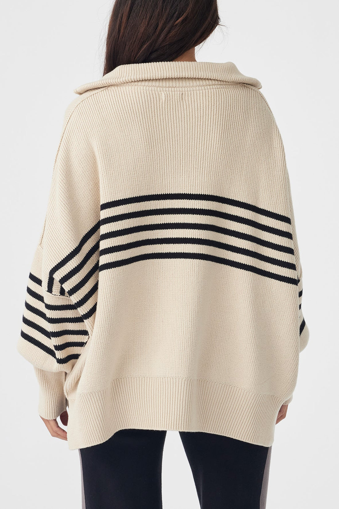 London Zip Sweater Stripe Sand | Black