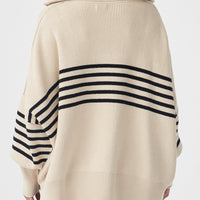 London Zip Sweater Stripe Sand | Black