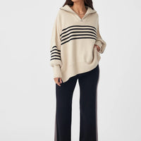 London Zip Sweater Stripe Sand | Black