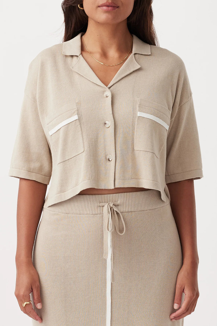 Quinn Cropped Shirt Taupe Cream