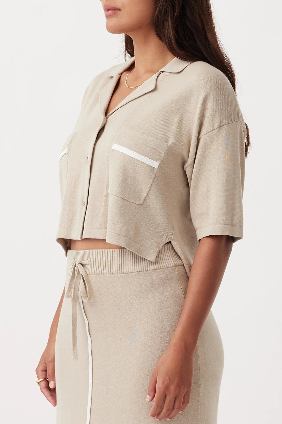 Quinn Cropped Shirt Taupe Cream