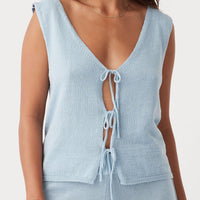 Poppy Organic Cotton Linen Reversible Vest Sky