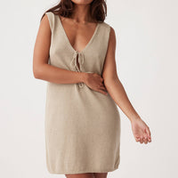 Poppy Organic Cotton Linen Mini Dress Taupe