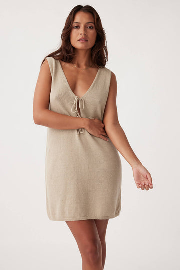 Poppy Organic Cotton Linen Mini Dress Taupe