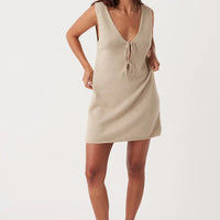 Poppy Organic Cotton Linen Mini Dress Taupe