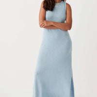 Izi Organic Linen Cotton Maxi Dress Sky