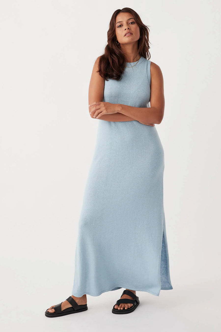 Izi Organic Linen Cotton Maxi Dress Sky