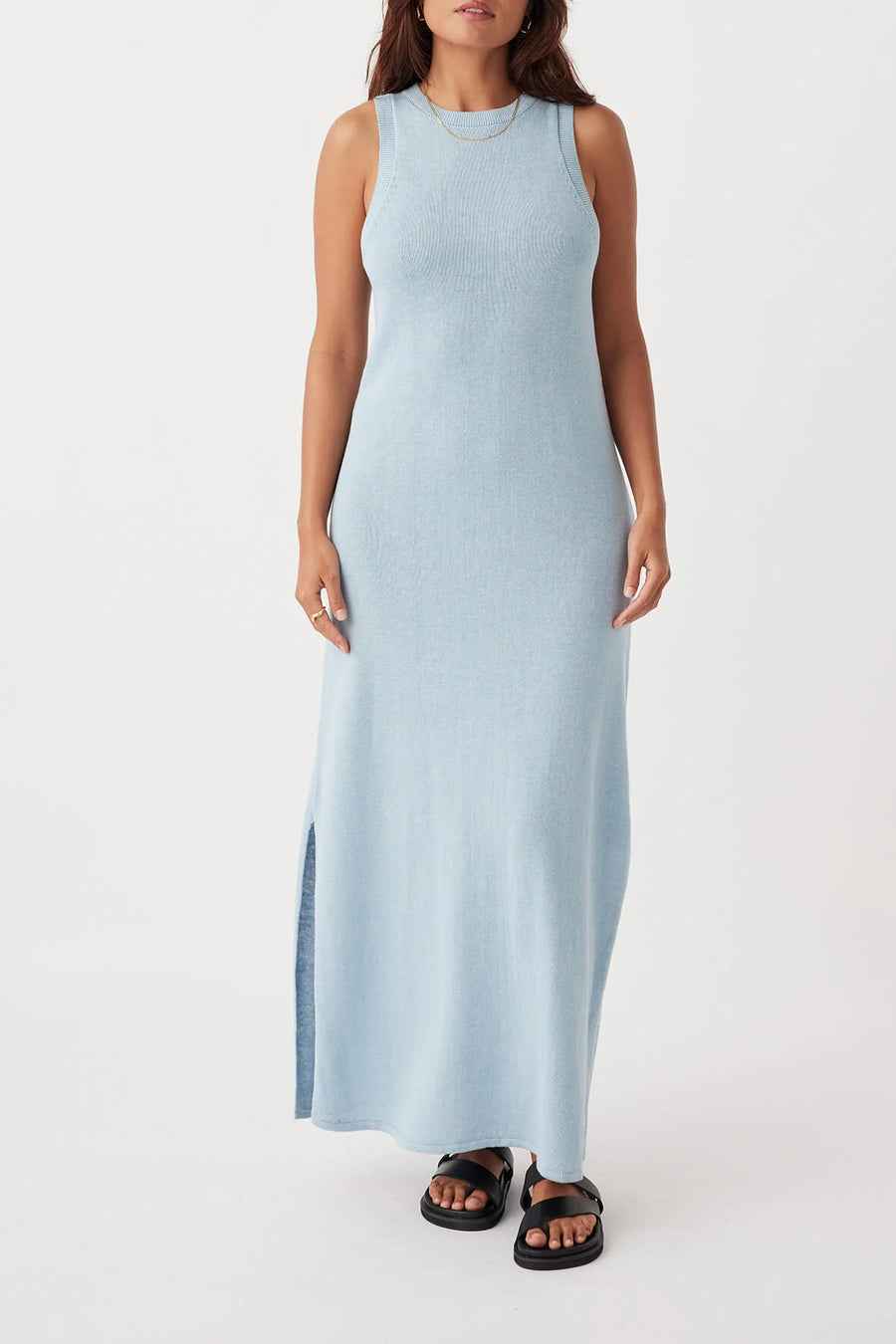 Izi Organic Linen Cotton Maxi Dress Sky