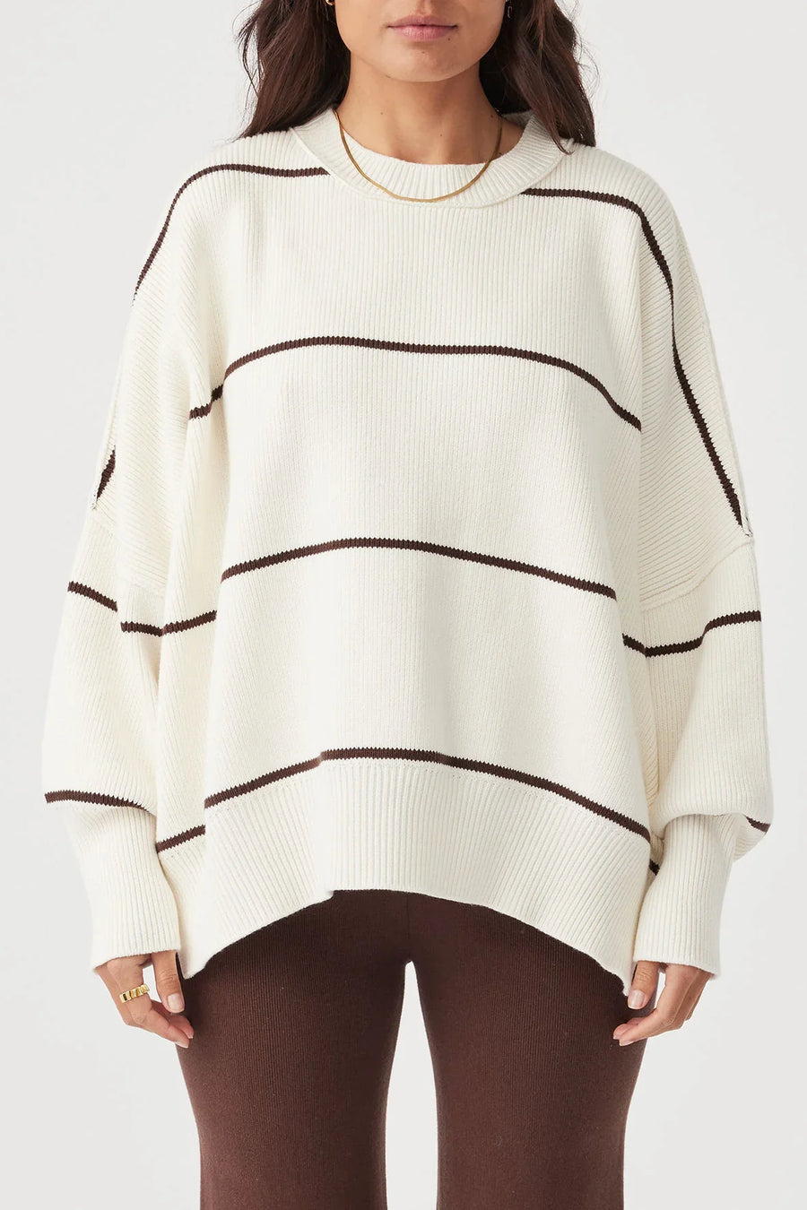 Harper Stripe Organic Knit Sweater Cream & Chocolate