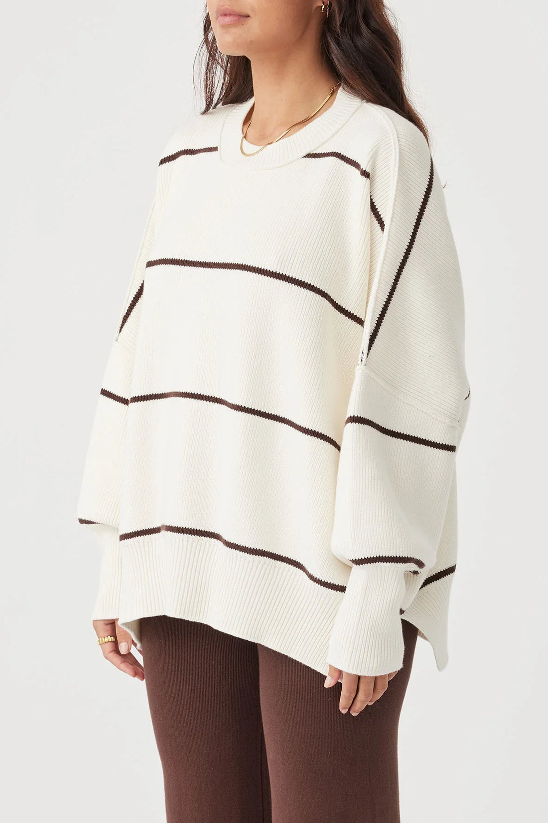 Harper Stripe Organic Knit Sweater Cream & Chocolate