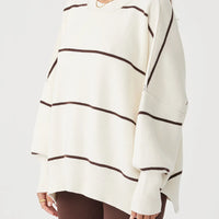 Harper Stripe Organic Knit Sweater Cream & Chocolate