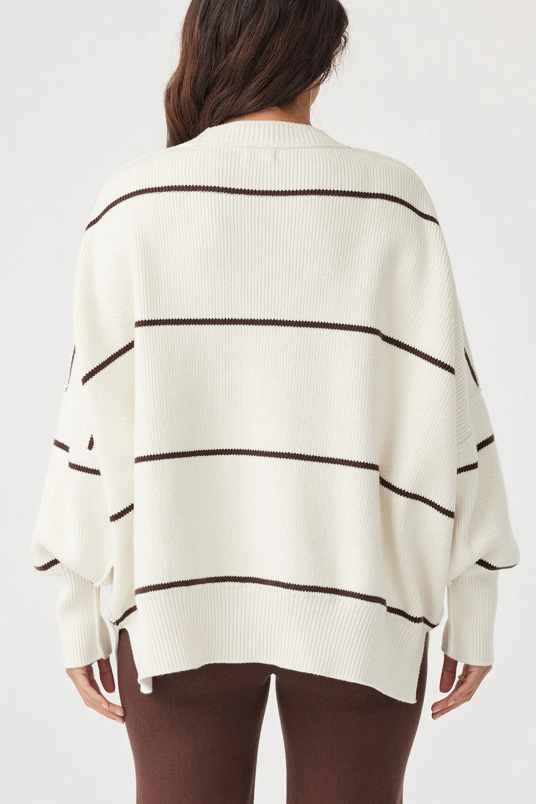 Harper Stripe Organic Knit Sweater Cream & Chocolate