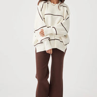 Harper Stripe Organic Knit Sweater Cream & Chocolate