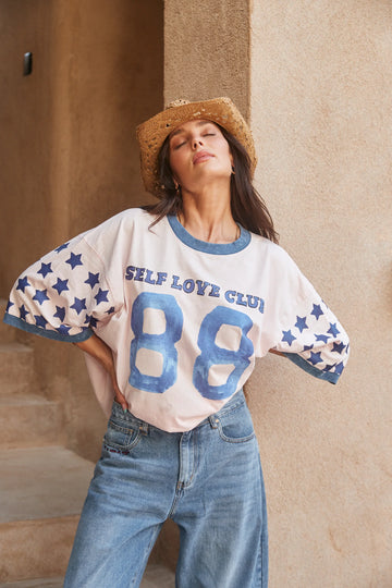 THE VERY OVERSIZED YOU CUTE TEE - PINK BLUE STARS