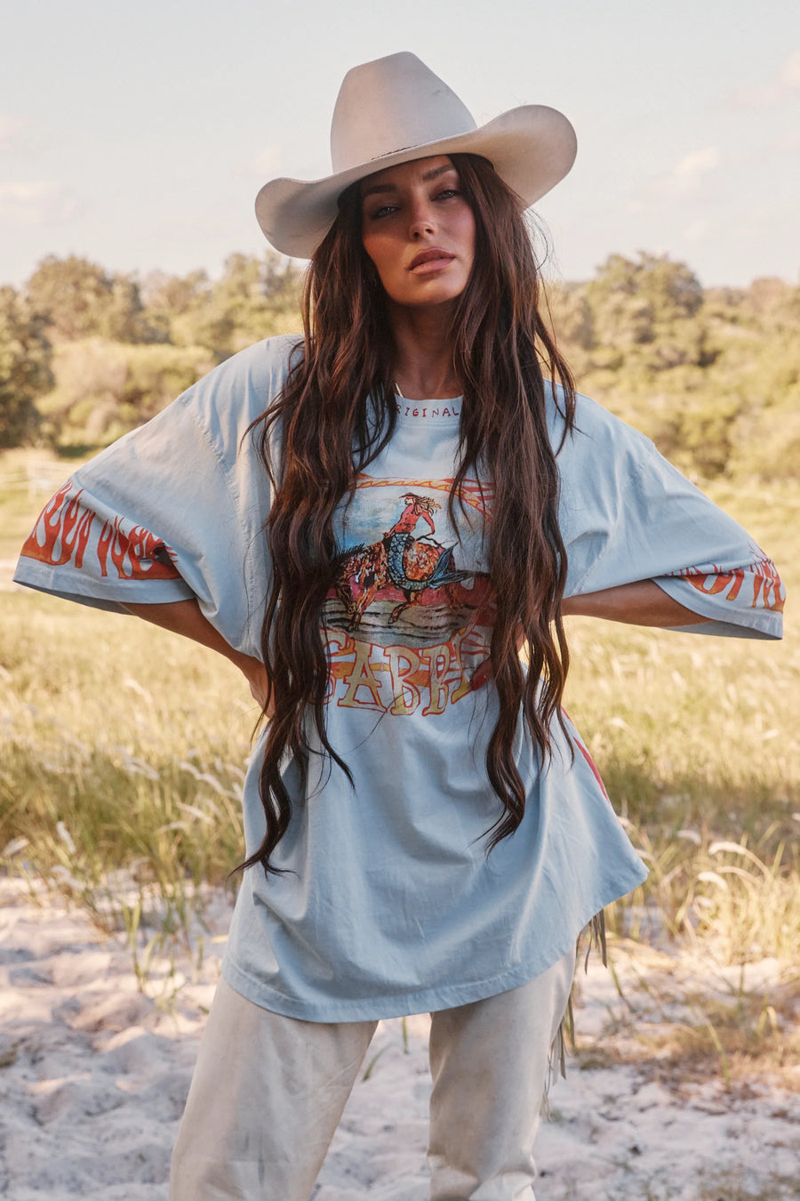 The Very Oversized Flaming Cowboy Tee Sky Blue