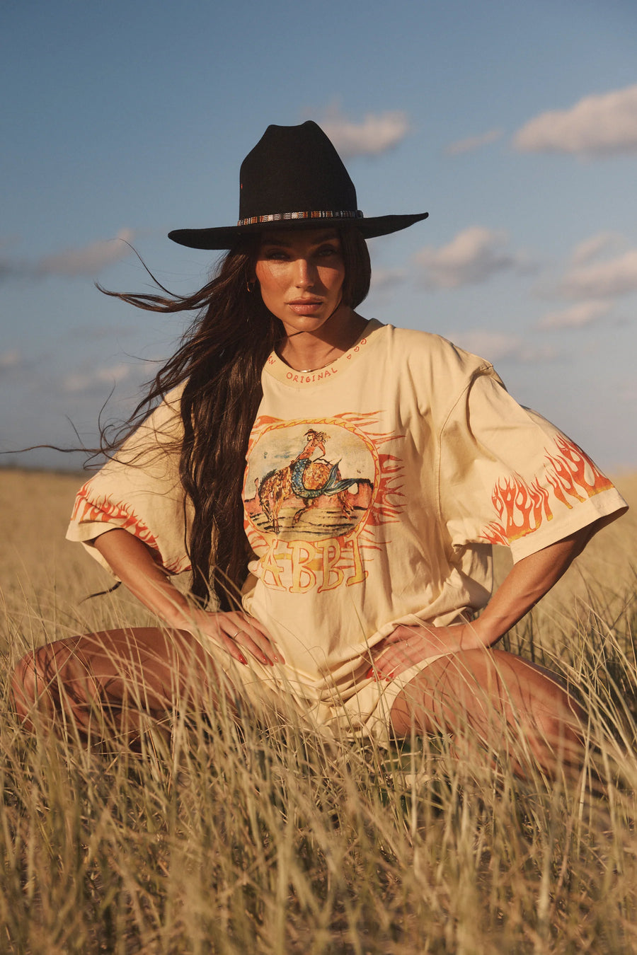 The Very Oversized Flaming Cowboy Tee Sand