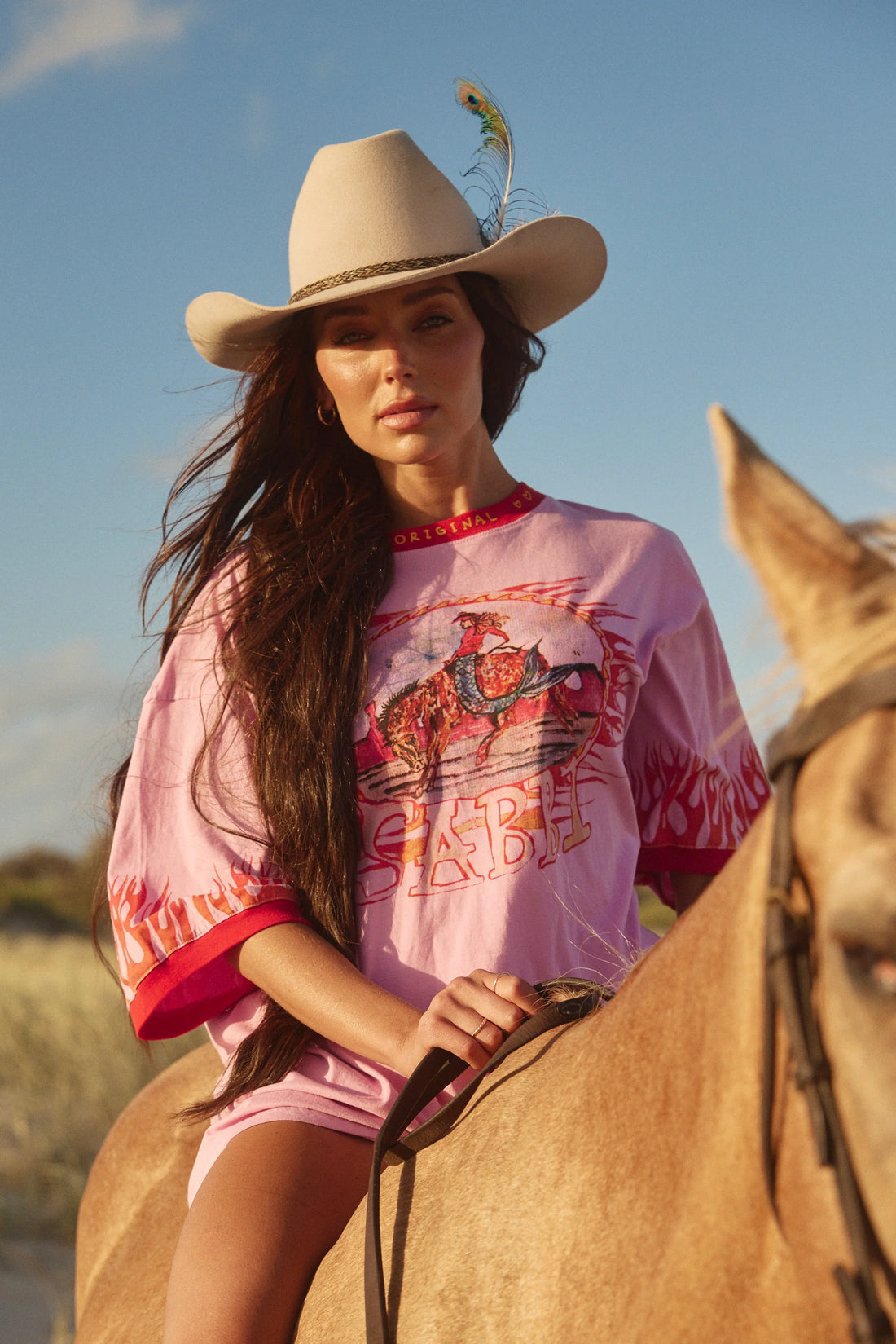 The Very Oversized Flaming Cowboy Tee Pink