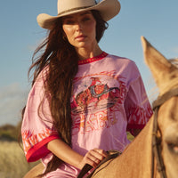 The Very Oversized Flaming Cowboy Tee Pink