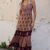 Chateau Quilted Strappy Maxi Dress Grape