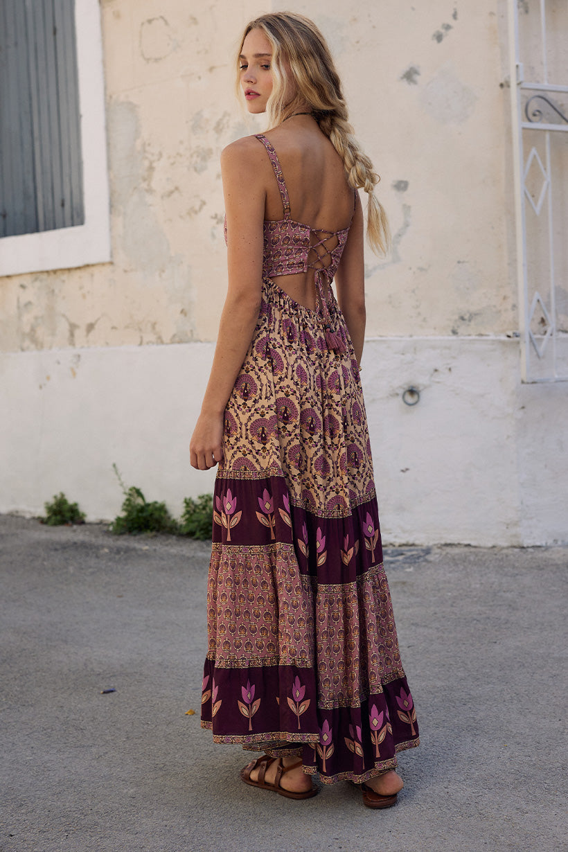 Chateau Quilted Strappy Maxi Dress Grape