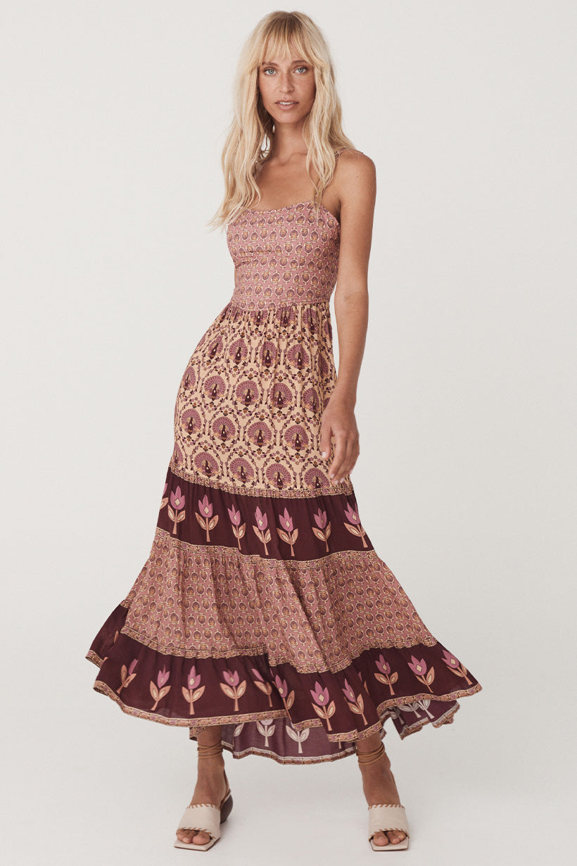 Chateau Quilted Strappy Maxi Dress Grape