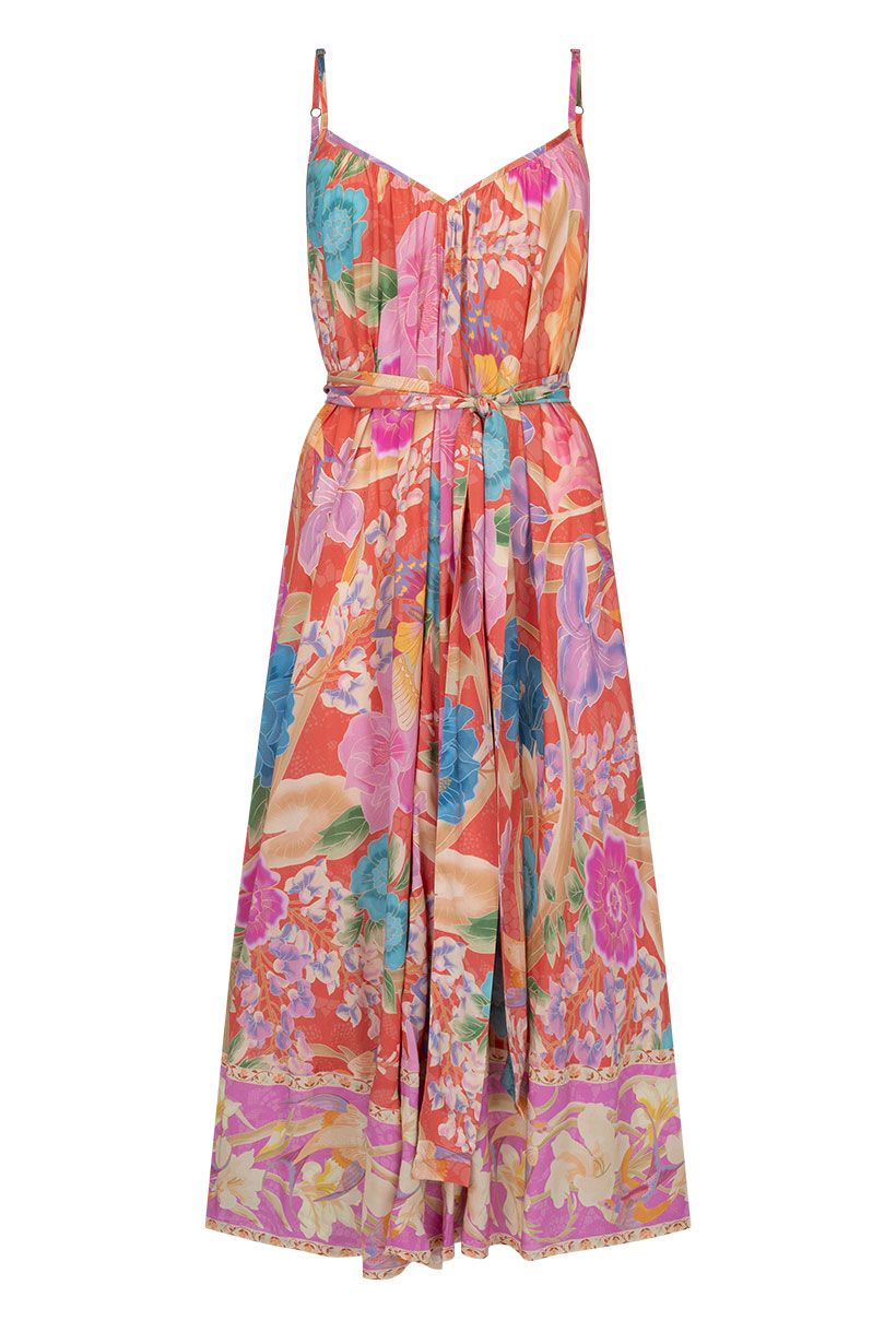 Painters Garden Strappy Maxi Dress Crimson