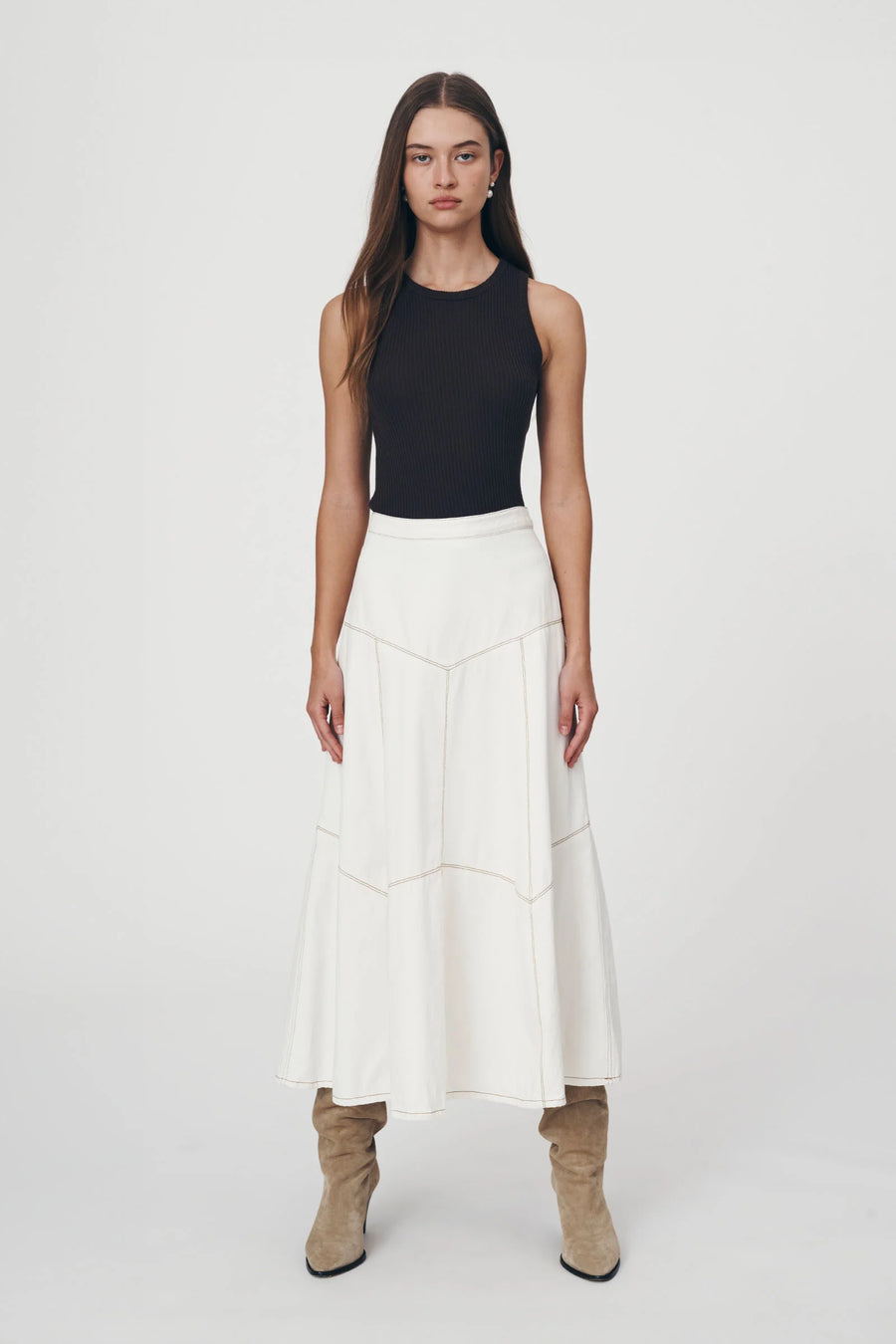 Paloma Denim Midi Skirt Creme