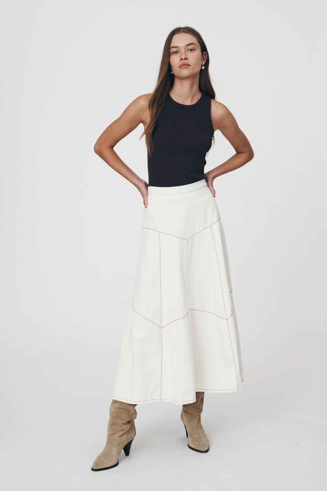 Paloma Denim Midi Skirt Creme