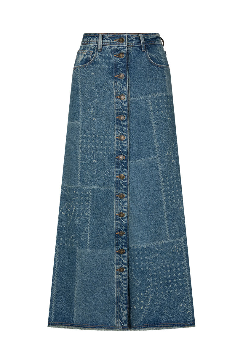 Road Trip Denim Maxi Skirt Bandana