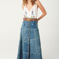 Road Trip Denim Maxi Skirt Bandana