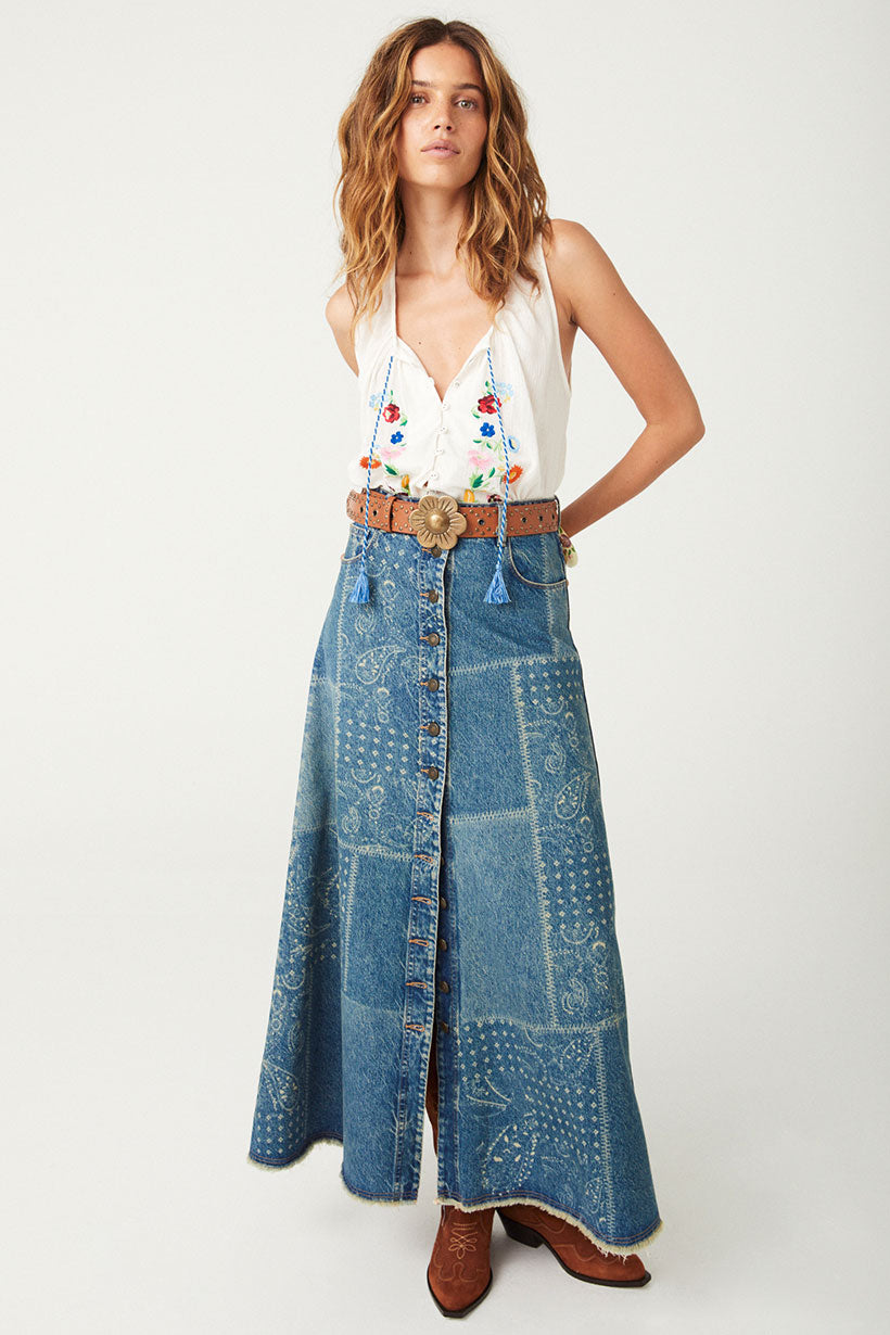 Road Trip Denim Maxi Skirt Bandana