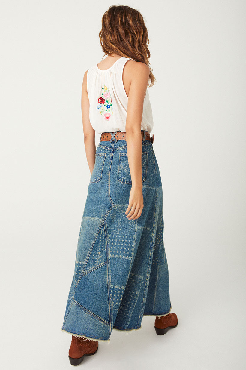 Road Trip Denim Maxi Skirt Bandana