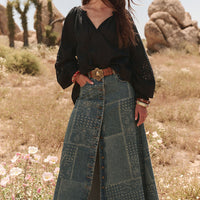 Road Trip Denim Maxi Skirt Bandana